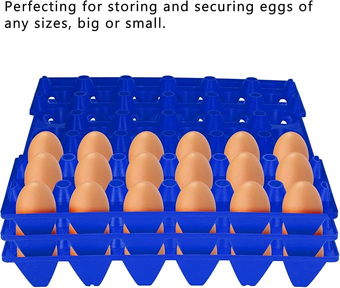 5PCS Plastic Egg Trays, 30 Cell Plastic Chicken Egg Flats Crates Holder Reusable Shipping Poultry Egg Cartons for Storage Transportation Home Farm Supplies (Blue)