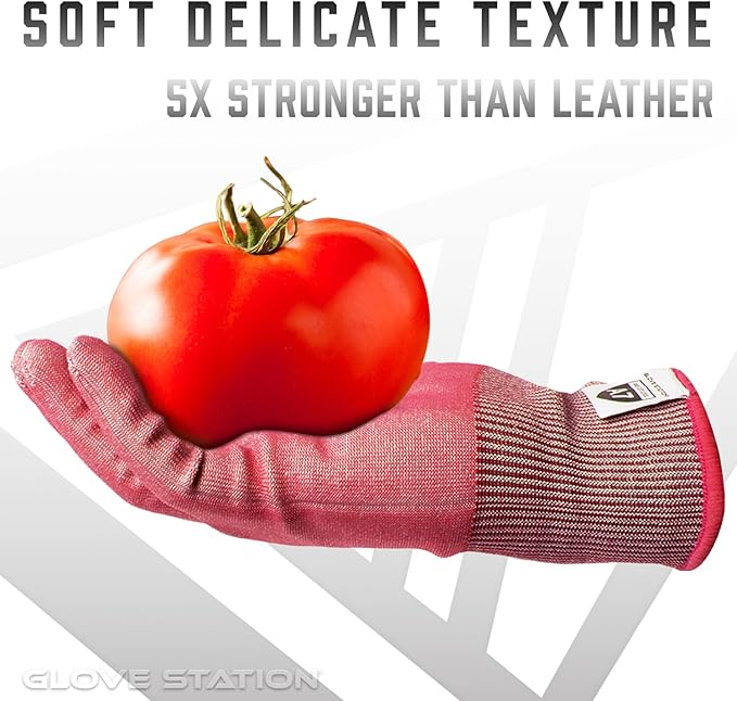 Glove Station Ultra Durable Series Cut Resistant Gloves - Cutting Gloves for Chefs, BBQ and Cooking - Level 7 Protection, Food Grade Safe Cut - Marble Red, Small