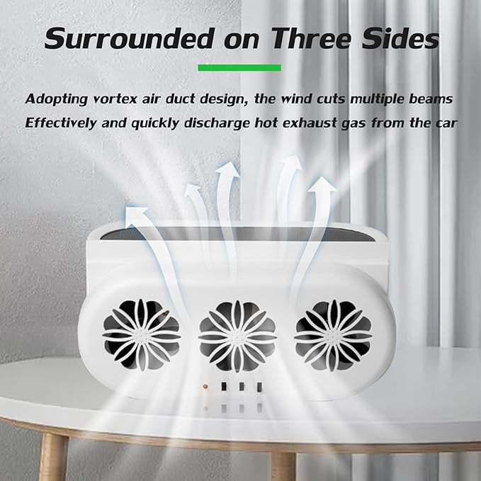 Car Solar Powered Exhaust Fan Car Window Exhaust Fans Vehicle Ventilation Fan Auto Air Vent Cool Fan Cooler Ventilation System Radiator Cooling Fans with Three Air Outlets, White