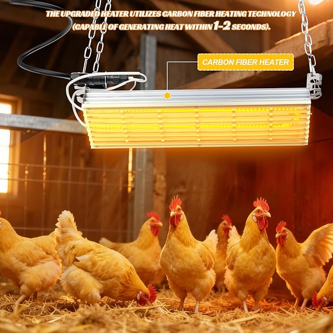 600W Chicken Coop Heater, Carbon FiberChicken Heater for Coop with Adjustable Heating Settings & Hanging Height (600W)