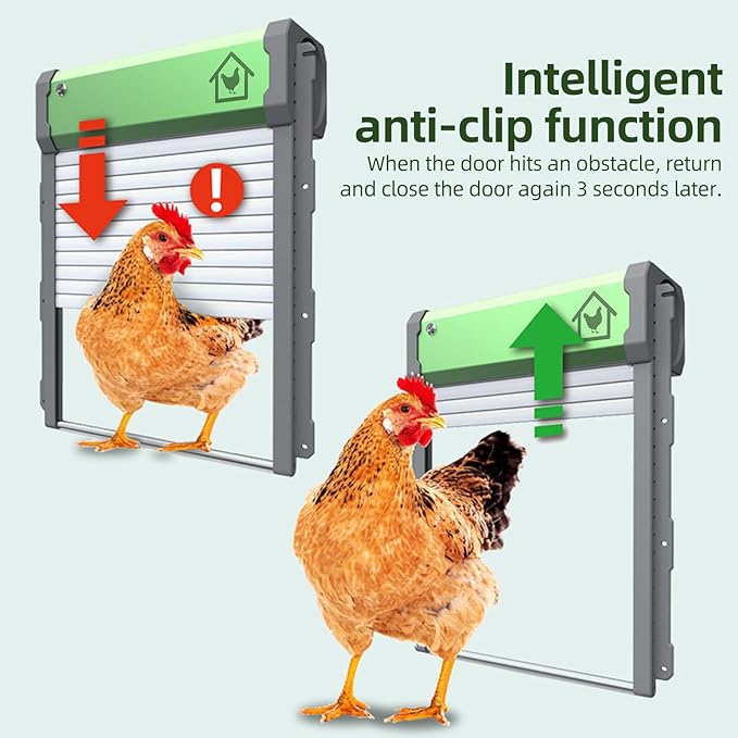 Ymiko Automatic Chicken Coop Door, Solar Powered Chicken Door with Timer Light Sensor Remote Control Manual Mode, with Anti Pinch Design for Poultry Safety