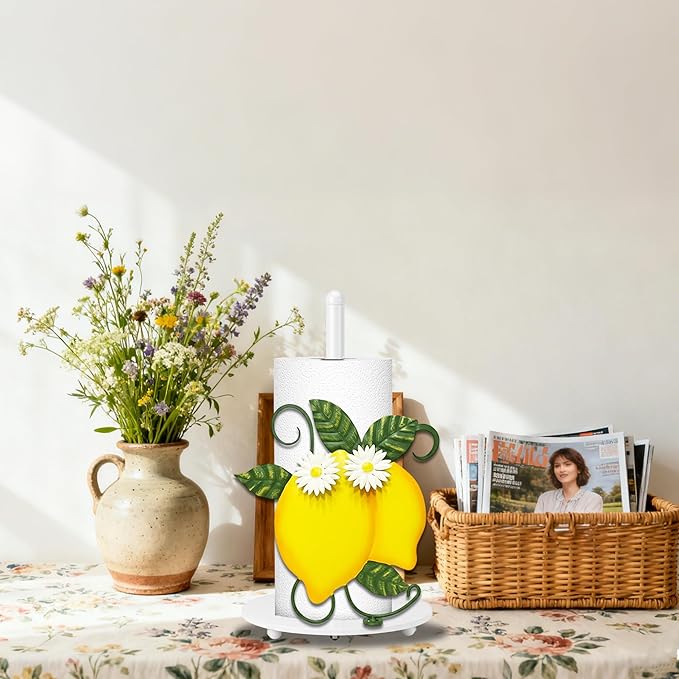 Lemon Paper Towel Holder, Spring Summer Lemon Decor for Countertop Cute Farmhouse Home Table, Housewarming Birthday Gifts Yellow