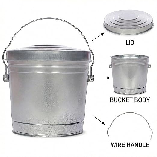 Galvanized Steel Locking Lid Storage Can, 6 Gallon, Heavy Duty Metal Pail for Bird Seed, Dry Pet Food, Charcoal Ash, Rodent Proof, Rust Resistant with Wire Bail Handle