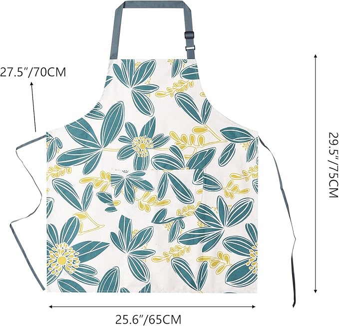 2 Pack Floral Apron for Women with Pockets, Adjustable Cotton Chef Aprons for Kitchen, Cooking, BBQ & Grill