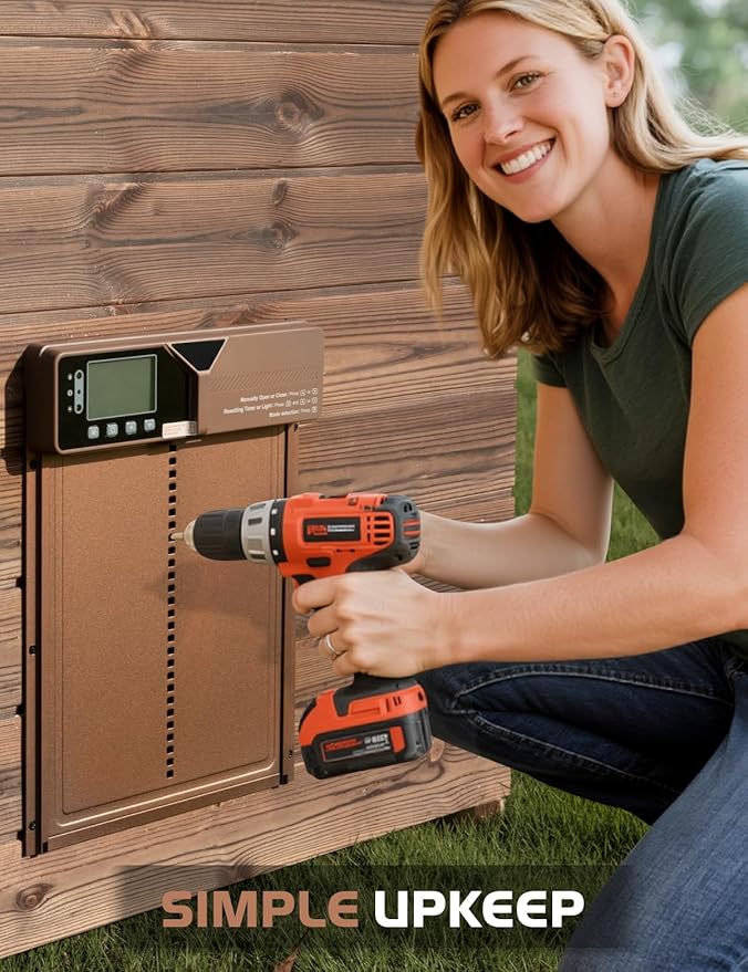 Upgraded Large Automatic Chicken Coop Door - Solar,Battery Powered Chicken Door Opener | Timer,Light Sensor,Remote,Manual Control | Anti-Pinch, Predator Proof All-Weather Resistance Coop Door
