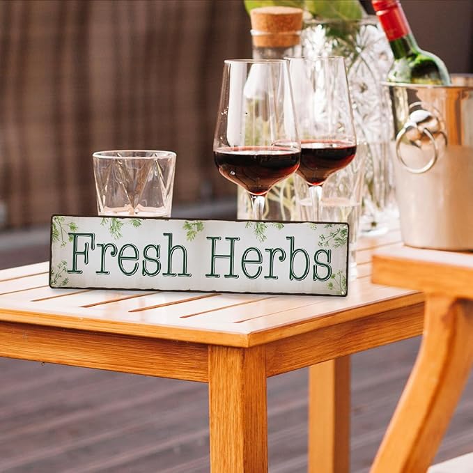 Rustic Farmhouse Wall Art, Fresh Herbs Vintage Metal Tin Sign for Home Kitchen Decor, Botanical Garden Plaque for Balcony, Greenhouse or Patio, Weather-Resistant, 15.8 x 4 Inch