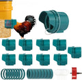 Chicken Feeder No Waste, 10 Ports Automatic Poultry Feeder with Covers & Hole Saw, Rain Proof Chicken Feeder Port for Buckets, Bins & Barrels