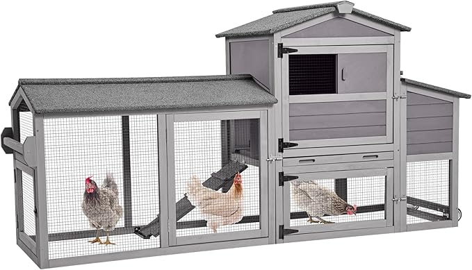 Chicken Coop, Mobile Chicken House with Wheels, Outdoor Hen House Poultry Cage with Nesting Box, Leakproof Pull Out Tray and UV-Resistant Roof (78.9" L x 26.6" W x 42.5" H)