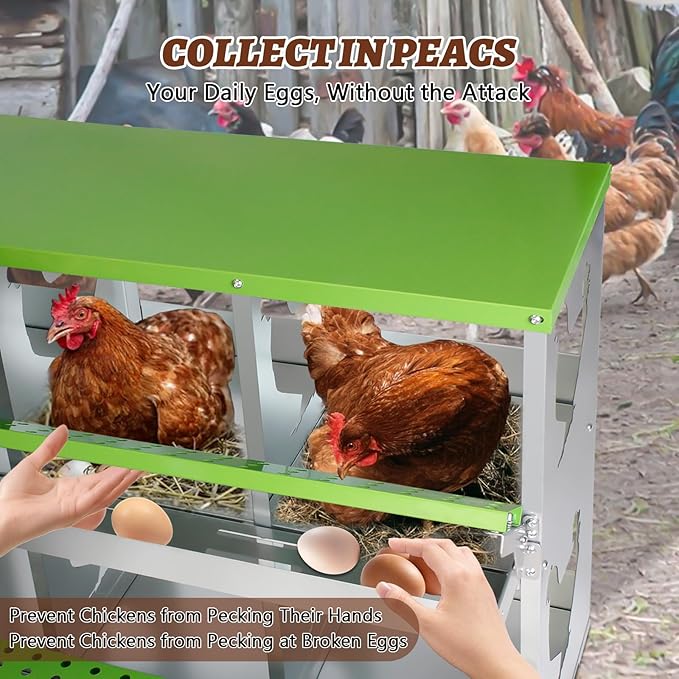 Chicken Nesting Box,Heavy Duty Metal Nest Boxes,6 Hole Roll Away Nesting Boxes,with Large Vented Holes,Wall-Mountable Chicken Coop Nesting Boxes,for Chickens,Ducks,Large Egg Boxes (Green 6 Hole)