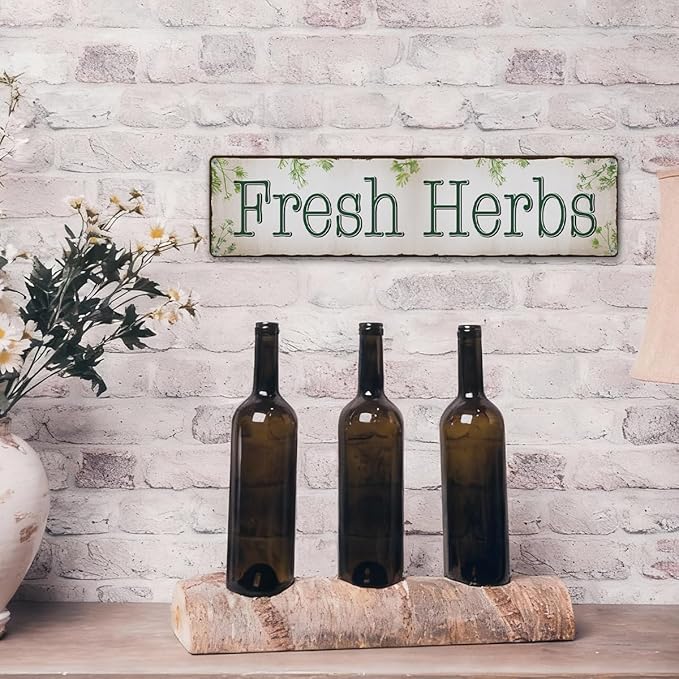Rustic Farmhouse Wall Art, Fresh Herbs Vintage Metal Tin Sign for Home Kitchen Decor, Botanical Garden Plaque for Balcony, Greenhouse or Patio, Weather-Resistant, 15.8 x 4 Inch