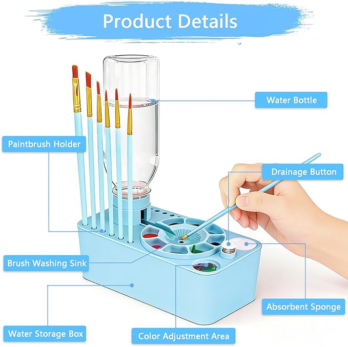 Elisel Painting Station,5 IN 1 Art Paint Supplies Kits,Paint Brush Cleaner (Upgraded),20"X16" Silicone Painting Mat 12 Colors Paint Set,10 Paint Brushes and Painting Apron for Kids Artist Beginners