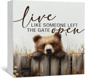 Rustic Bear Sign - Live Like Someone Left The Gate Open Wooden Box Signs, Bear Decorations For Home, Farmhouse Wood Decoration Home Decor For Desk Table Shelf 8x8 Inch Decorative Signs & Plaques
