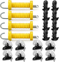 Tondiamo 4 Sets Electric Fence Gate Handle Set with Anchors and Insulators Including 4 Pcs Plastic Electric Fence Gate Handle with Spring, 8 Pieces Anchor Set, 8 Pieces Black Insulators
