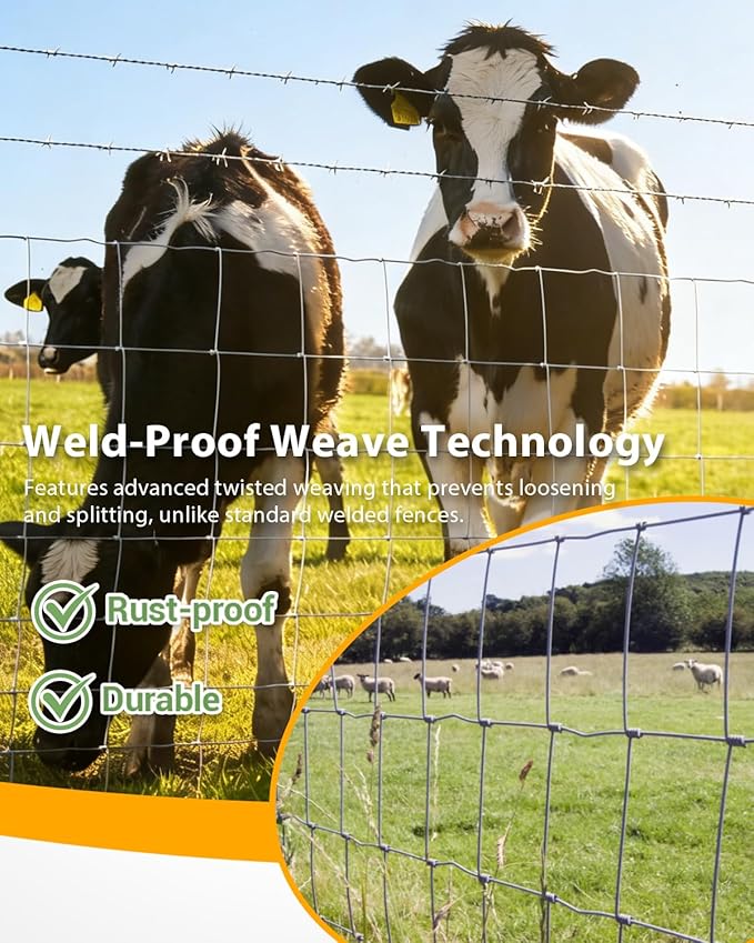 Cattle Farm Fence, 6x164ft Galvanized Wire Fencing 14GA Heavy Zinc Coating Wire Fencing, for Goat Deer Yard Livestock Animals Protection (6x164ft(14GA))