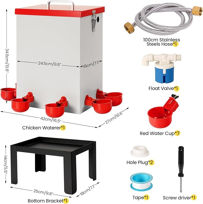 2.6 Gal Automatic Chicken Waterer Stainless Steel Poultry Water Dispenser with Stand, Auto Filling Chicken Watering Systerm