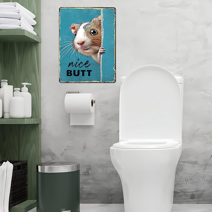 Vintage Guinea Pig Tin Sign Nice Butt Retro Wall Decor Decorations for Home Funny Pet Lovers Poster Indoor Store Cafe Toilet Bathroom Restroom Bar Pubs Man cave 12 * 16inch