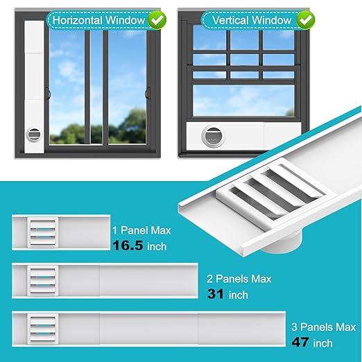 Window Vent Kit, Universal Vent Port for 3" & 4" Duct, Adjustable Window Seal Kit with Louvered Air Vent Cover, Fit for Laser Engraver, 3D Printer Enclosure, Dryer Vent Hose