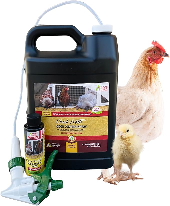 FlexTran Chick Fresh Odor Eliminator for Backyard Chickens. Makes 1 Gallon of Solution Eliminates Coop, Brooder Odor, Etc. Concentrate w/ 128 oz Empty Sprayer