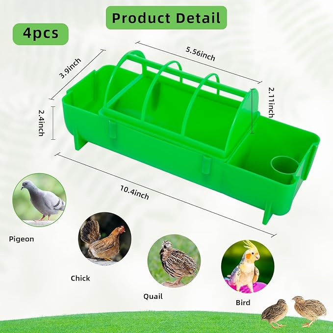 4 Pack 2-in-1 Chicken Feeder and Waterer Kit, Spliceable No Waste Quail Feeder Automatic Waterer, Chick Coop Accessories for Chicken, Ducks, Quail and Pigeons