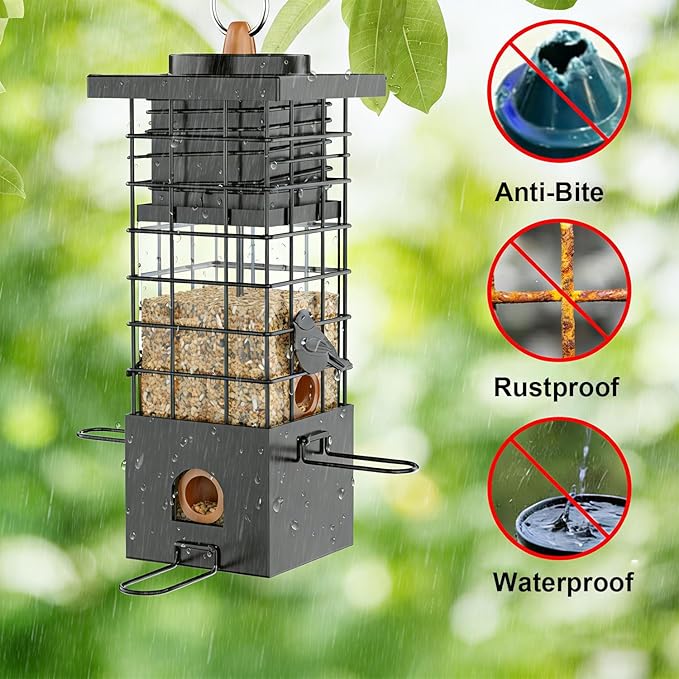 KRUOO Heavy Duty Metal Squirrel Proof Bird Feeder, 2.5LB Large Capacity, Weather Resistant, Easy Refill & Clean, Hanging Wild Bird Feeder for Finch Cardinal Chickadee Outdoor Garden
