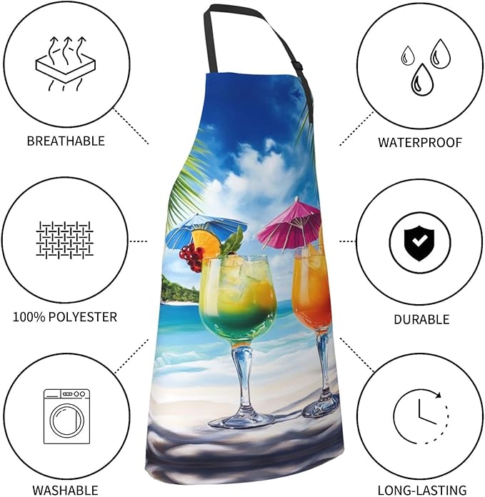 Kitchen Aprons for Men Women Waterproof Apron with 2 Pockets Whale Tail Apron Adjustable Bib Aprons