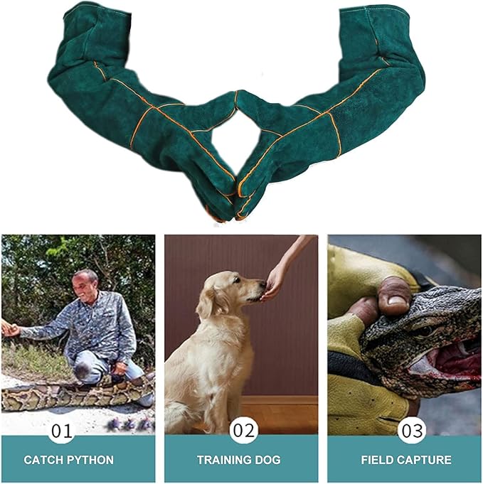 23inch Animal Handling Gloves, Animal Control Gloves Bite Resistant Snake Proof Cowhide Reinforced Leather Protection Dog Training Glove for Cats Scratch Reptiles Birds Falcon Grabbing