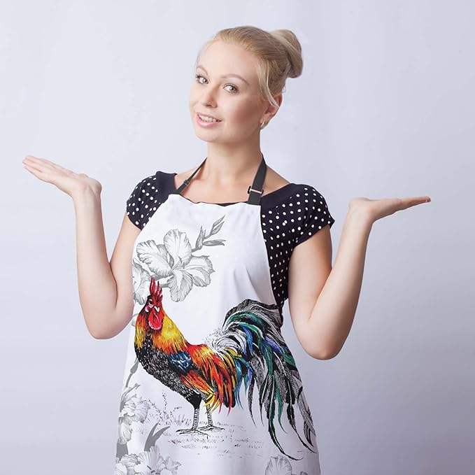 BBQ Aprons for Men Watercolor Pattern with Roosters Women Apron for Kitchen Cooking Restaurant Painting Crafting Gardening 27” (W) x 31” (H), Waterproof Apron