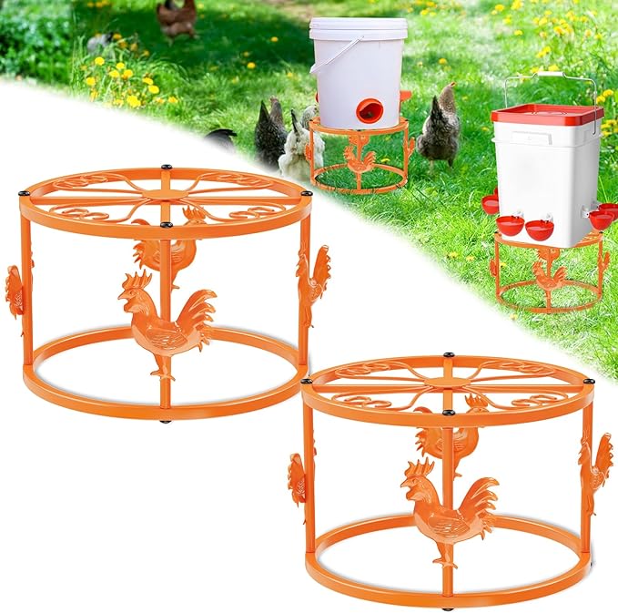 Metal Stand for Chicken Feeder Waterer, Iron Stand Holder, Rectangular Supports Rack for Buckets Barrels Equipped Installed with Feeder Waterer Port, for Coop Poultry Indoor Outdoor (Orange 2pc)