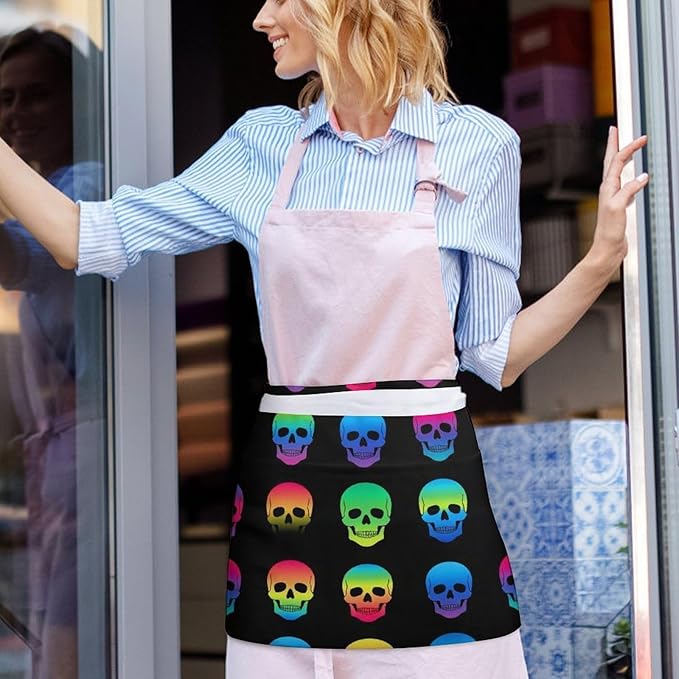 Unisex Apron for Cooking Server Waitress Half Waist Apron with 3 Pockets