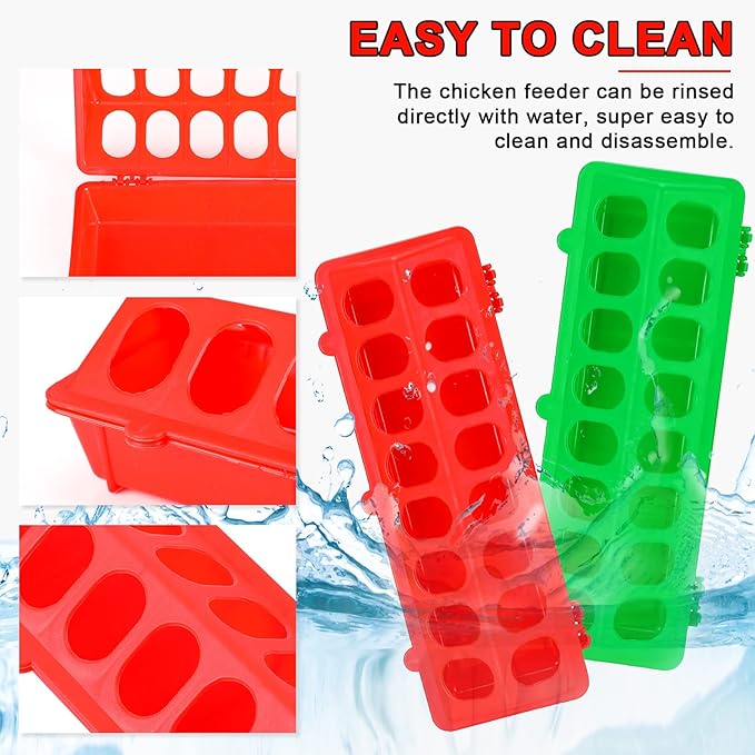 4 Plastic Flip Top Bird Small Poultry Feeder for Pigeon Chicken Small Poultry Feeder Duckling Quail Drinker No Mess No Waste Multihole Birds Feeding Dish Dispenser(Red, Green)