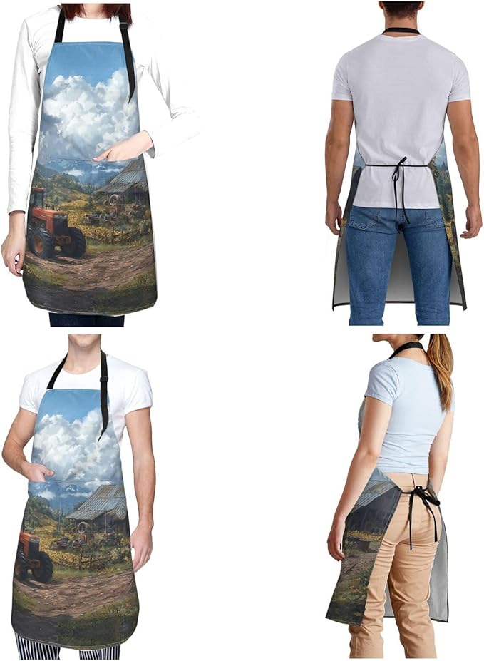 Kitchen Aprons for Men Women Waterproof Apron with 2 Pockets Skis on mountain Apron Adjustable Bib Aprons