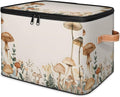 Mushroom Flower Storage Bins With Lids Fabric Collapsible Storage Box with Leather Handles for Home Bedroom Foldable Closet Shelf Organizer