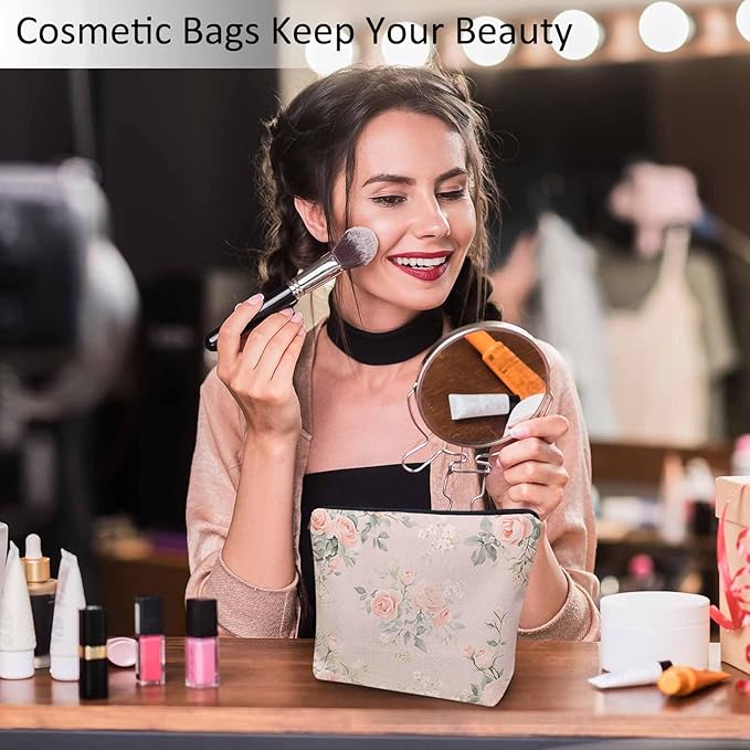 Makeup Bag For Purse Rose, Watercolor Floral Bouquet Roses Pink Cosmetic Bags For Women With Zipper Travel Toiletry Pouch Makeup Bags Makeup Organizers Purse For Toiletries Cosmetics