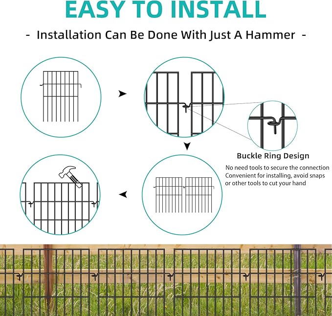 Animal Barrier Fence, 25 Panels No Dig Fences, 17in(H) X 27ft(L) Garden Fence Animal Barrier for Rabbits and Dog Under Fence Barrier, Rustproof Metal Fences Border for Outdoor, Yard, Patio