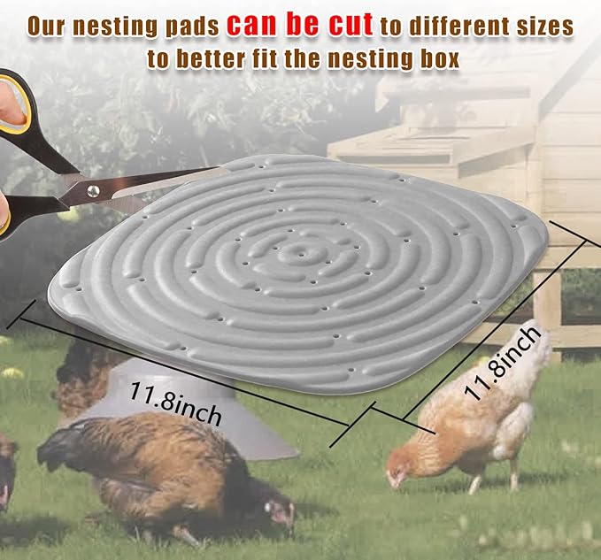 Skimzy Chicken Nesting Box Pads, 12 x 12 in Washable Reusable Nest Box Liners, 8-Pack, Breathable Drainage Design, Gray