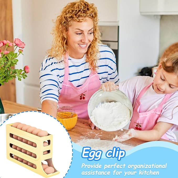 Egg Holder for Fridge, 4 Tiers Dispenser, 30 Egg Container Refrigerator, Large Capacity Organizer Automatic Fridge Rolling Egg Container for Pantry Countertop (Beige)