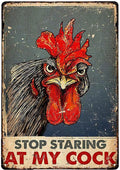 Licpact Vintage Metal Tin Sign Chicken Stop Staring At My Cock Farmhouse Sign Funny Wall Signs Chicken Coop Decor for Home, Farm & Kitchen Rustic Poster Art Decor 8x12 Inch