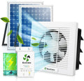 10" Solar Exhaust Fan with Battery and Adjustable Thermostat, Shutter Ventilation Fan for Greenhouse, Attic, Garage with 2PCS 15W Bifacial Solar Panels
