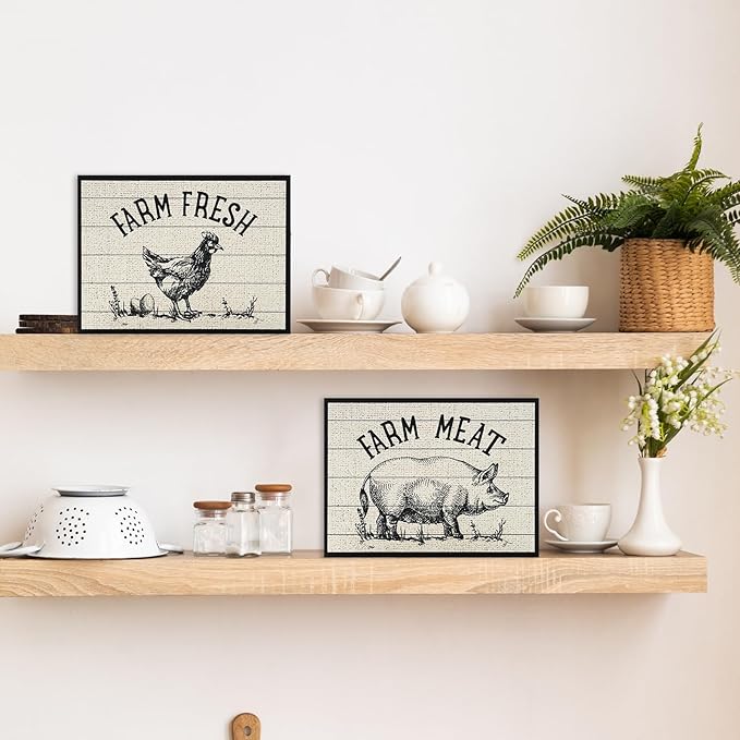 AnyDesign 3Pcs Farm Animal Wooden Hanging Sign Cow Rooster Pig Wood Sign Rustic Farmhouse Kitchen Wall Art Decor for Home Kitchen Wall Decor
