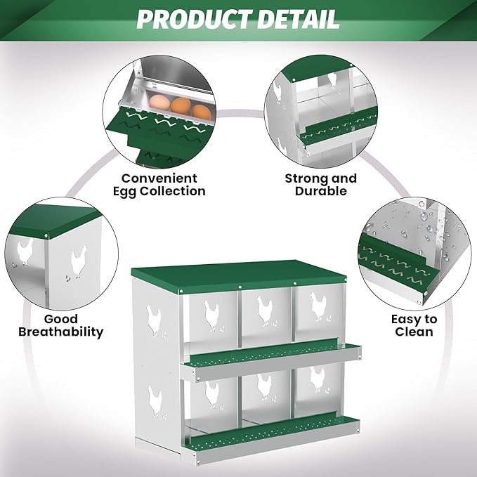 Chicken Nesting Box,6 Compartment Metal Poultry Nest Box Wall Mount, Metal Roll Away Eggs Laying Boxes, Easy Egg Collection, Easy Cleaning,10 Room Chicken Coop for Hens