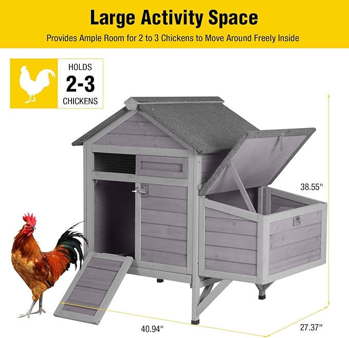 Aivituvin Chicken Coop with Nesting Box and Leak-Proof Tray, Outdoor Wooden Poultry House for Chickens, Rabbits, Ducks