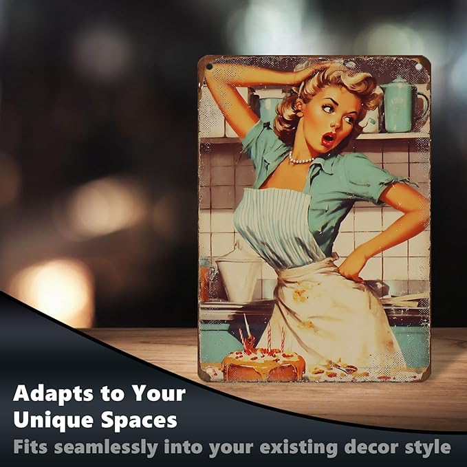 50s Funny Kitchen Wall Art Retro Housewife Cake Baking Disaster Sign Vintage Baker Poster Decor 12X16Inch