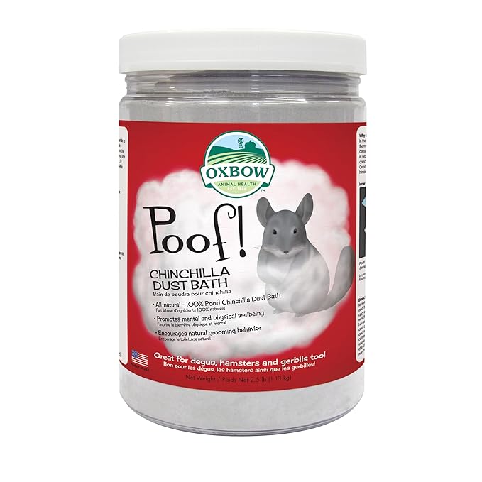 Oxbow Poof! Chinchilla Dust Bath,100% Natural Blue Beauty Dust for Chinchillas,Degus,Gerbils,and Hamsters,Small Animal Grooming,Natural Dusting Powder,2.5 lbs Jar,(Pack of 6)