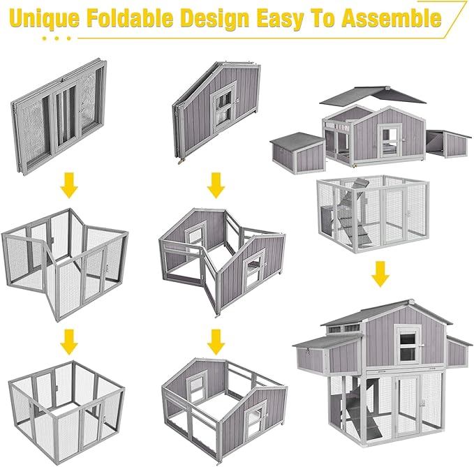 AIVITUVIN Large Chicken Coop for 6-8 Chickens Outdoor Chicken House with Two Nesting Box Folding Design Leakproof Pull-on Tray