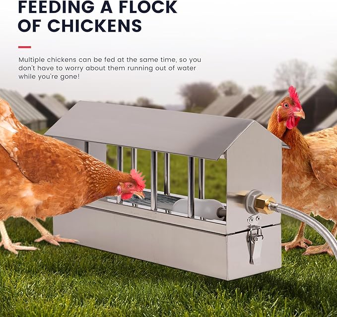Automatic Chicken Waterer Stainless Steel Chicken Water Feeder Pigeon Water Dispenser with Float Valve Automatic Filling Water Poultry Waterer Fountain for Duck Goose Pigeon Quail