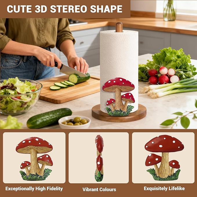 Mushroom Paper Towel Holder - Mushroom Decor for Kitchen Cottage Core Bathroom Home - Gifts for Women Mom Grandma - 3D Cute Stuff Decorative Accessories