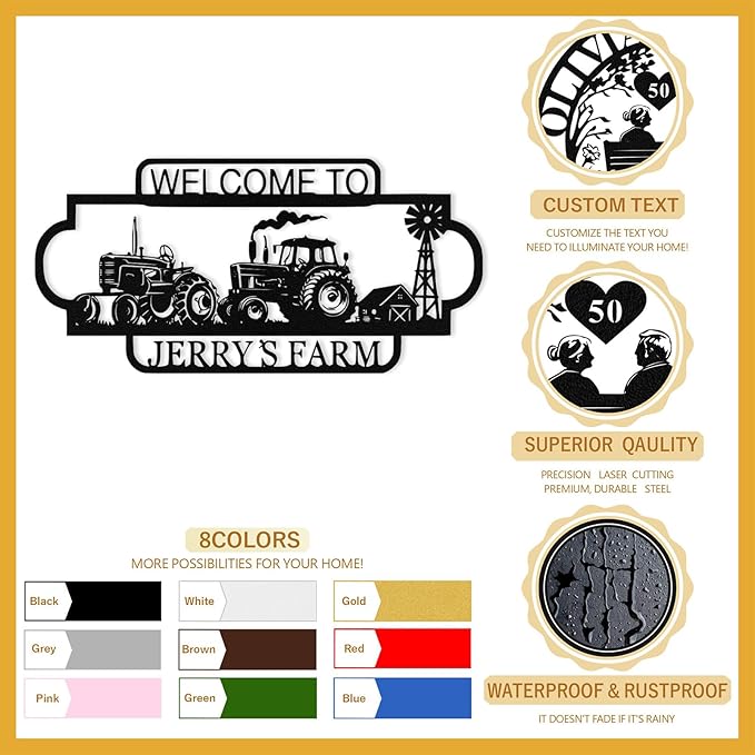Personalized Metal Farm Sign, Custom Tractor Farm Metal Signs Outdoor, Custom Ranch Sign, Customized Large Hanging Family Name Welcome Sign for Farms, Ranch, Barn, Farmhouse