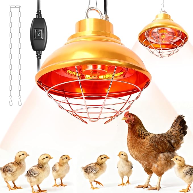 Chicken Heat Lamp,350W Chicken Coop Heater with Carbon Fiber Bulb, Two-Temperature Adjustable and 5.2FT Thickened Power Cord,Winter Hanging Heat Lamp for Chicks,Pets and Poultry