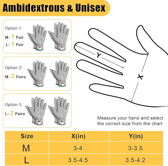 2 Pairs Cut Resistant Gloves Level 5 Protection, Food Grade Cut Proof Gloves, Safety Anti Cutting Glove