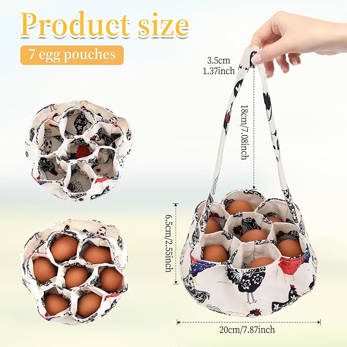 1 Pc Egg Collection Basket, Portable Farmhouse Chicken Egg Holder with 7 Bags, Anti-crushing Handheld Egg Purse Egg Basket for Collecting Fresh Eggs, Housewife Garden Transport Storage
